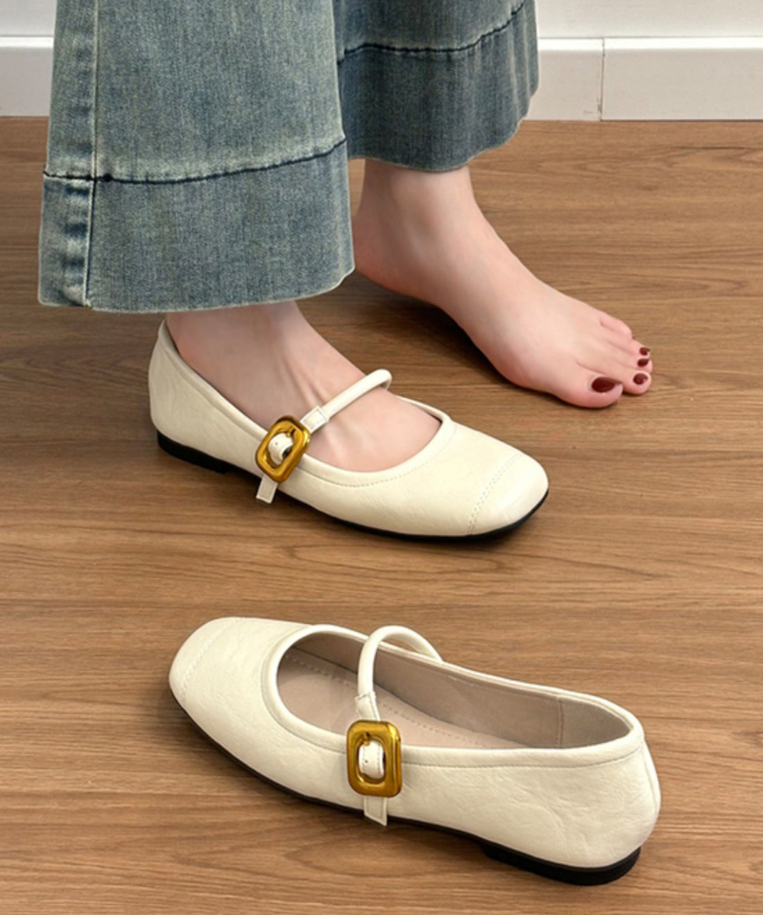 Splicing Black Women For Cowhide Leather Chic Shoes Flat