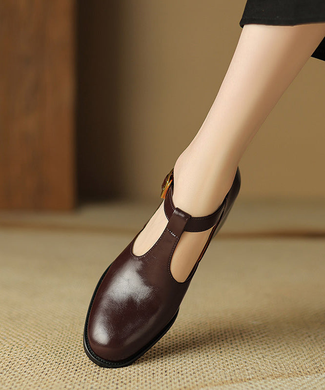 Black Cowhide Chunky Hollow Out Leather Splicing Shoes