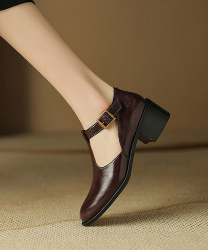 Black Cowhide Chunky Hollow Out Leather Splicing Shoes