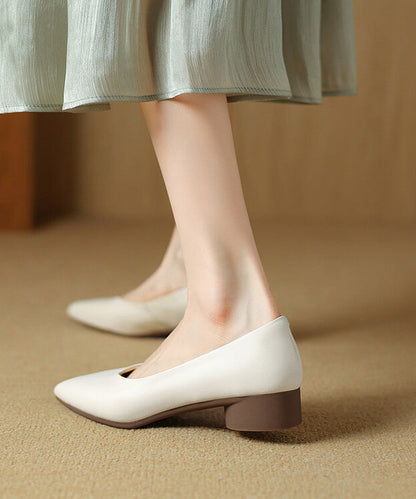 Black Pointed Toe Chunky Shoes Splicing Cowhide Leather