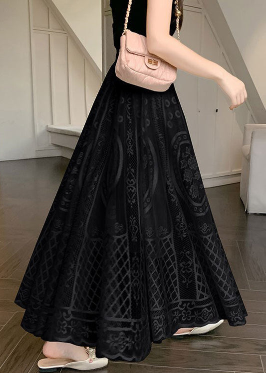 Waist Elastic Skirt Lace Embroidered Summer Black