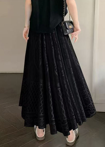 Waist Elastic Skirt Lace Embroidered Summer Black