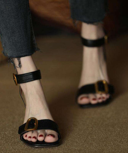 Heels High Black Sandals Splicing Toe Leather Faux Peep