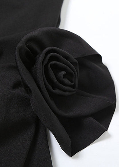 Summer High Dresses Cold Black Shoulder Waist Solid