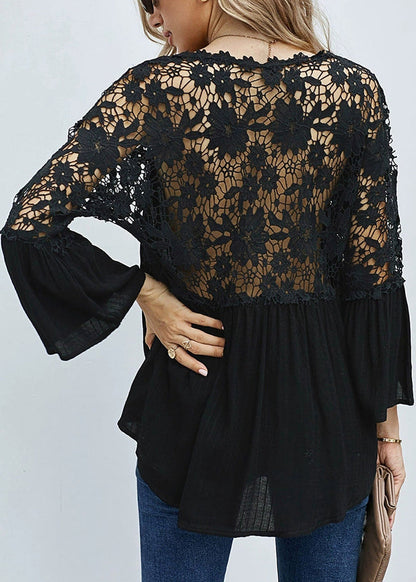 Hollow Solid Tops V Fall Neck Black Out