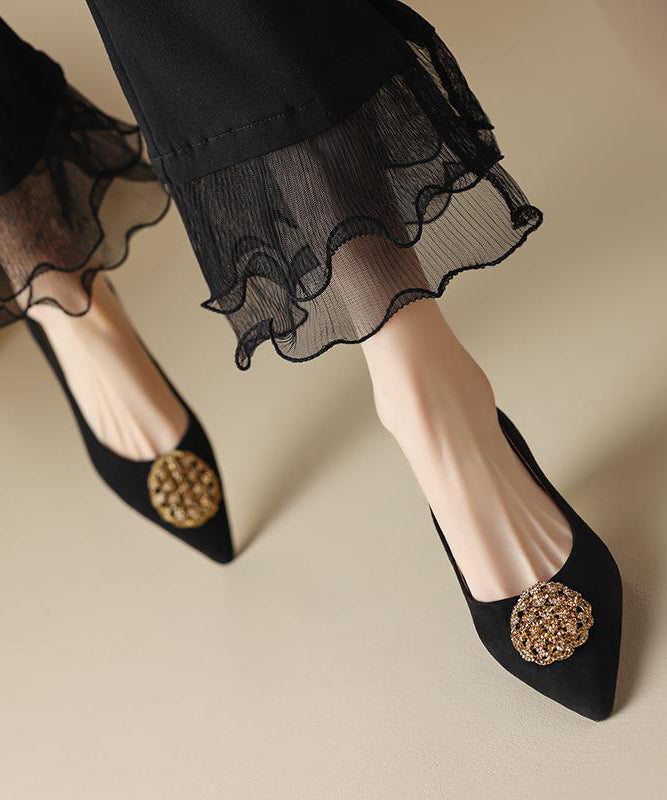 Pointed Splicing Kitten Toe High Black French Heels Suede