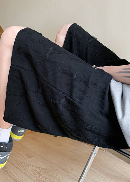 Hole Cotton Black Shorts Up Waist Men Elastic Summer Lace