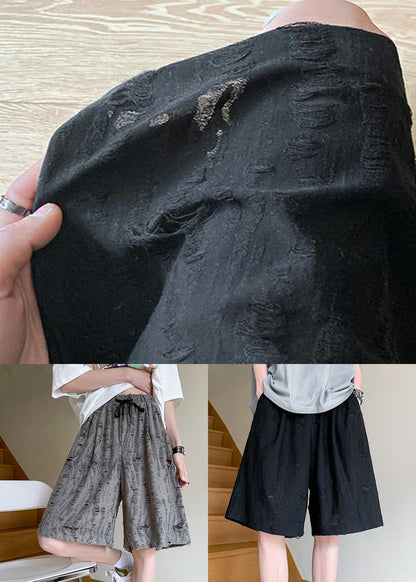 Hole Cotton Black Shorts Up Waist Men Elastic Summer Lace