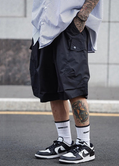 Lace Men Shorts Elastic Summer Waist Up Cotton Black Solid