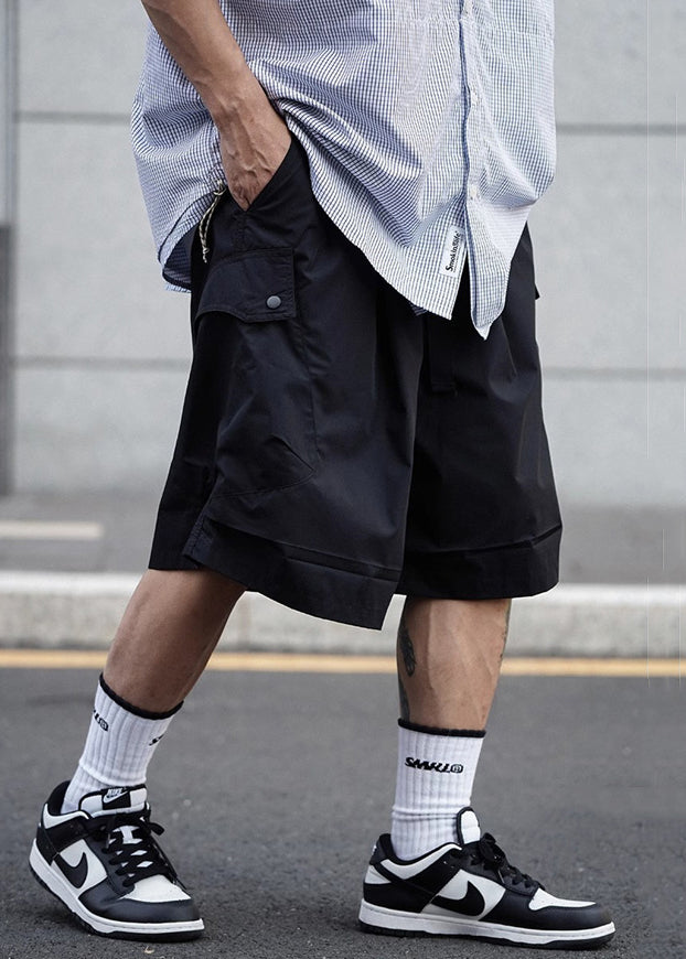 Lace Men Shorts Elastic Summer Waist Up Cotton Black Solid