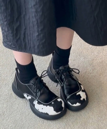 Women Black Up Loafers Splicing Lace Platform For