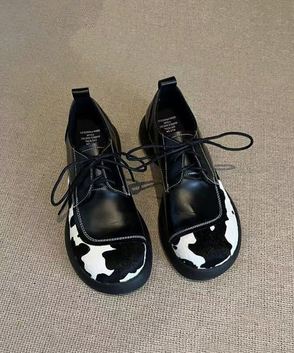 Women Black Up Loafers Splicing Lace Platform For