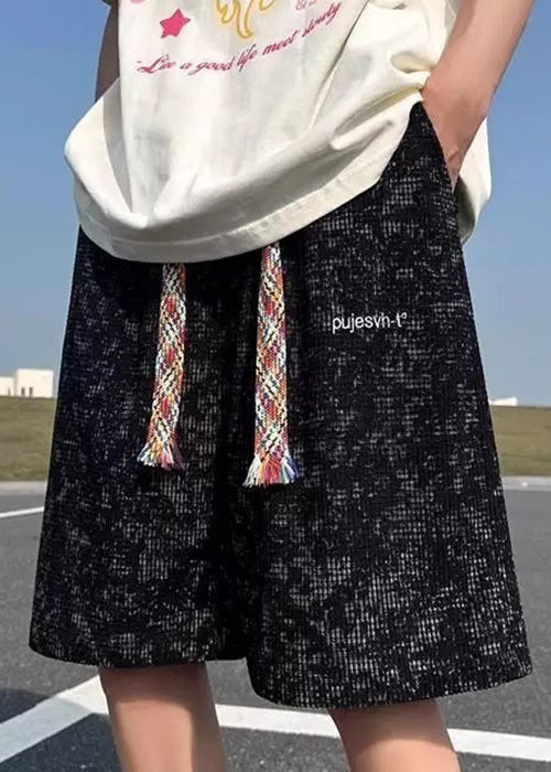 Pockets Letter Dye Tie Black Summer Men Cotton Shorts