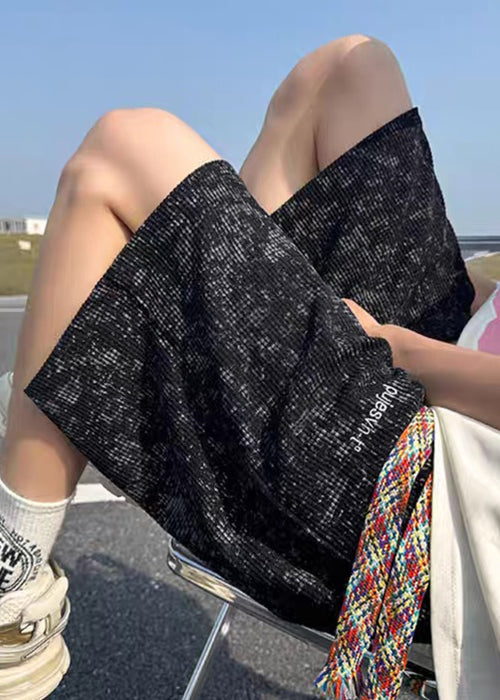 Pockets Letter Dye Tie Black Summer Men Cotton Shorts