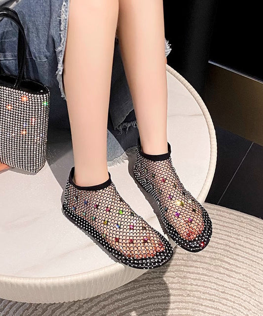 Multi Black Chic Zircon Boots Mesh Splicing Breathable