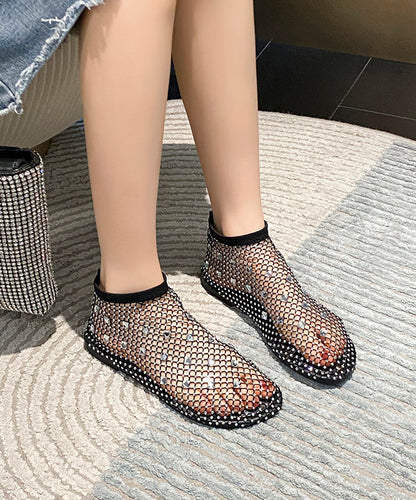 Multi Black Chic Zircon Boots Mesh Splicing Breathable