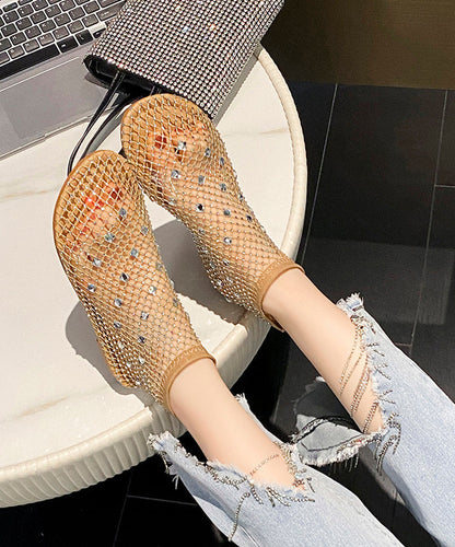 Multi Black Chic Zircon Boots Mesh Splicing Breathable