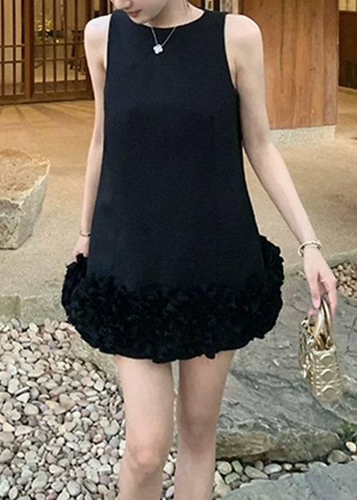 Dresses Cotton Neck Black Solid Original Summer O Design Mini