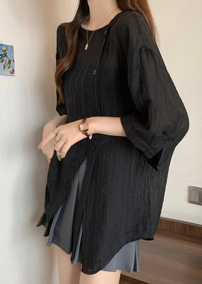 Spring Asymmetrical Patchwork Shirts Chiffon Black