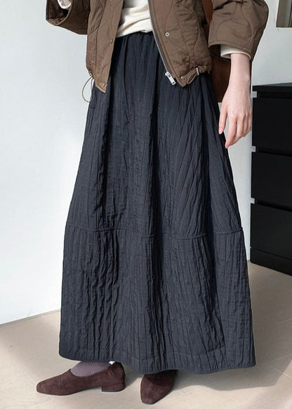 Black Patchwork Cotton Skirt Oversized Spring YK029