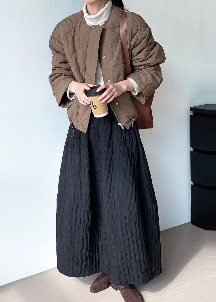 Black Patchwork Cotton Skirt Oversized Spring YK029