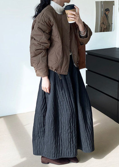 Black Patchwork Cotton Skirt Oversized Spring YK029