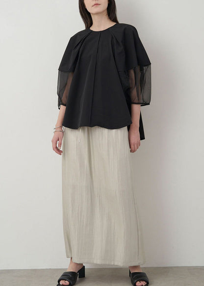 Black Sleeve Oversized Shirt Patchwork Organza Puff