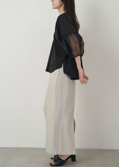 Black Sleeve Oversized Shirt Patchwork Organza Puff