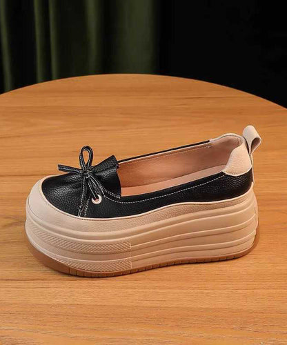 Shoes Leather Platform Splicing Black Unique Faux