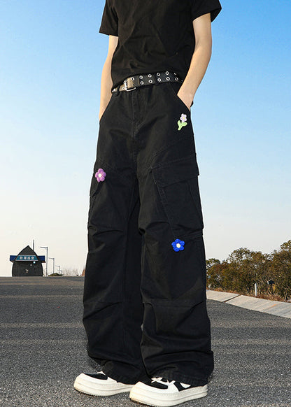 Pants Waist Pockets Cotton Summer High Men Black