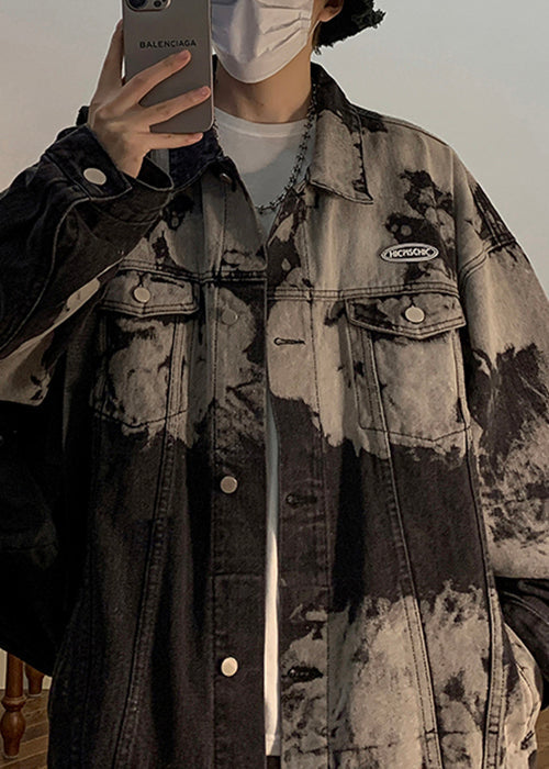 Denim Collar Loose Men Pan Peter Black Coat Pockets Fall