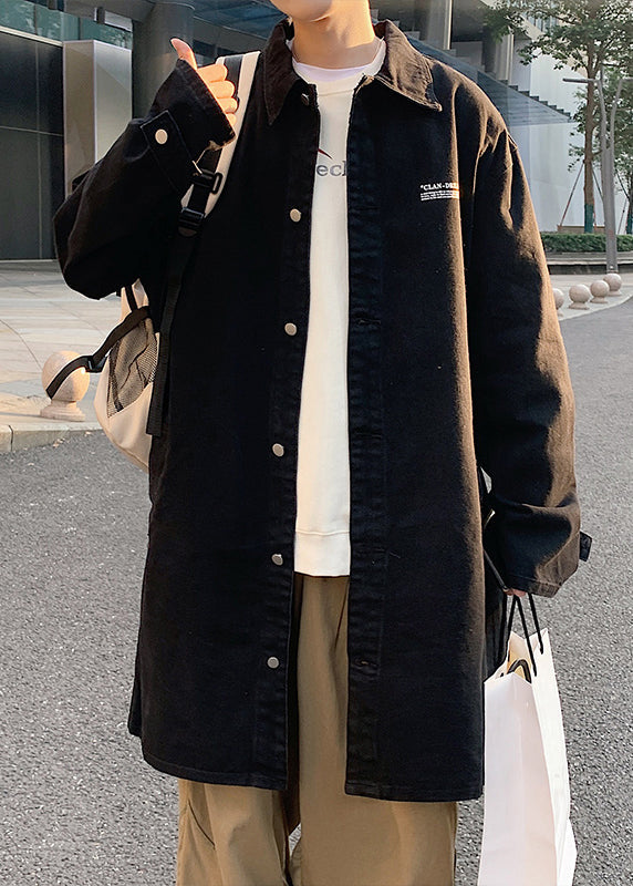 Black Print Pockets Coats Mens Coats Peter Pan Collar Spring YQ013