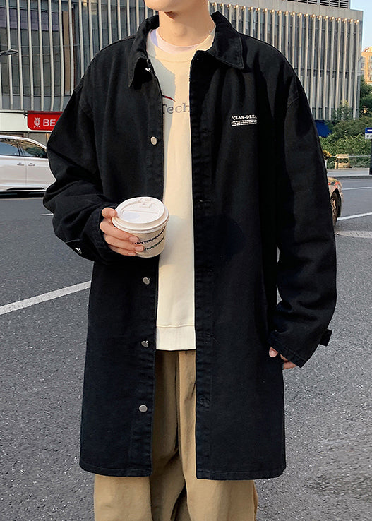 Black Print Pockets Coats Mens Coats Peter Pan Collar Spring YQ013