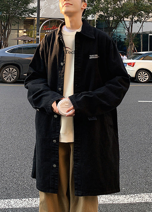 Black Print Pockets Coats Mens Coats Peter Pan Collar Spring YQ013