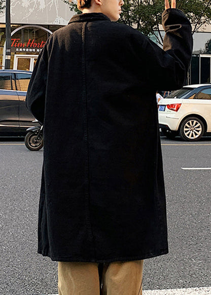 Black Print Pockets Coats Mens Coats Peter Pan Collar Spring YQ013