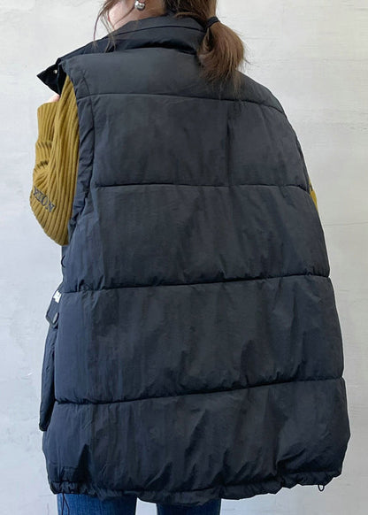 Black Print Pockets Cotton Filled Waistcoat Stand Collar Spring YW011