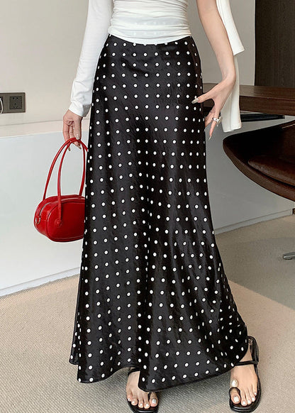 Waist Print High Black Silk Skirts Maxi Fall