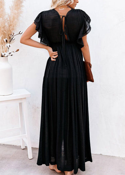 Black Patchwork Long Summer Dress Solid Ruffled