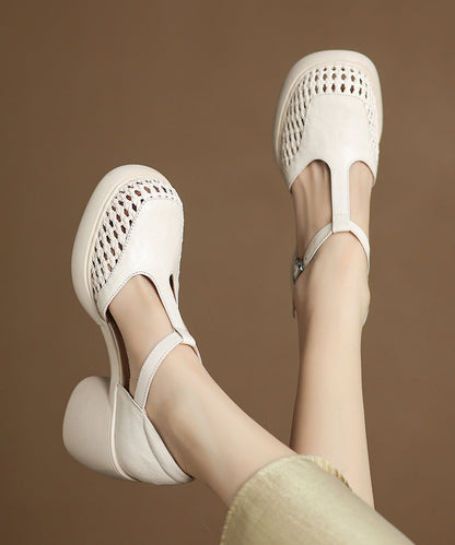 Sheepskin Out Strap Buckle Chunky Black Splicing Hollow Heel