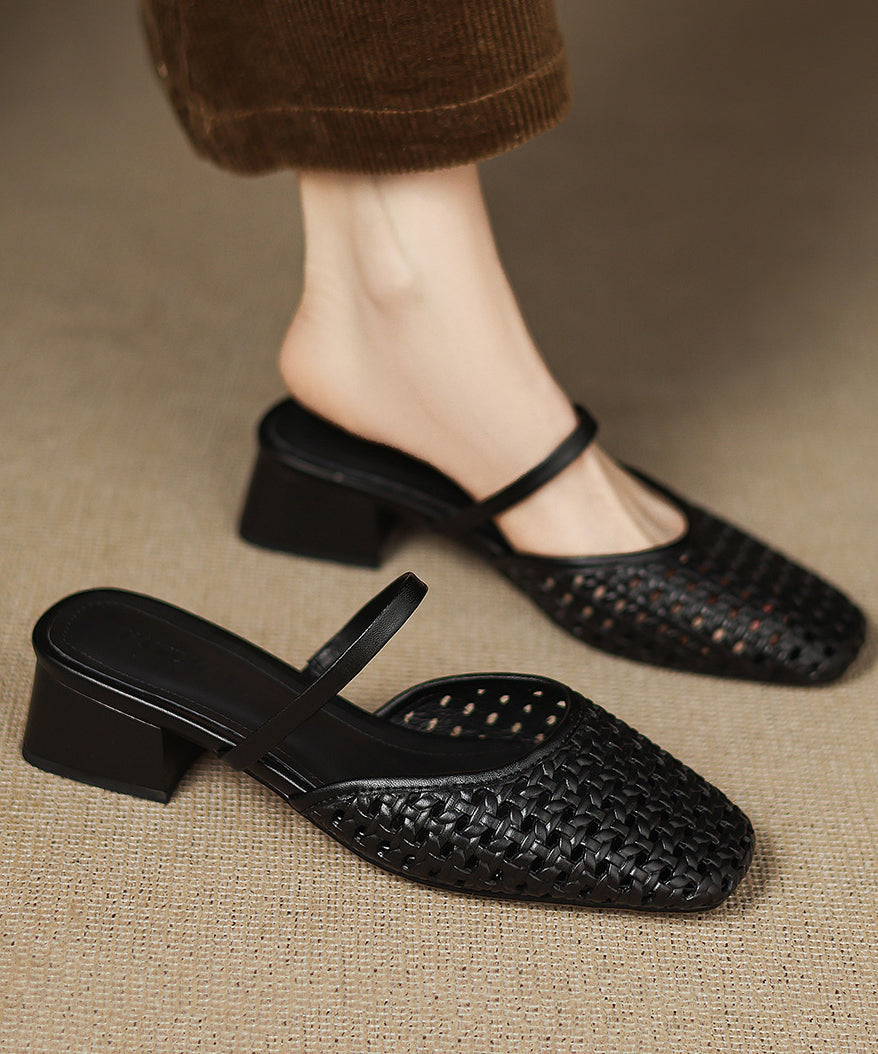 Slide Chunky Boutique Black Out Hollow Sandals Splicing