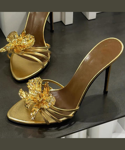 Splicing Floral Slide Sandals Faux Black Fashion Stiletto Leather