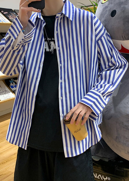 Striped Peter Black Pan Spring Button Men's Collar Cotton Shirts