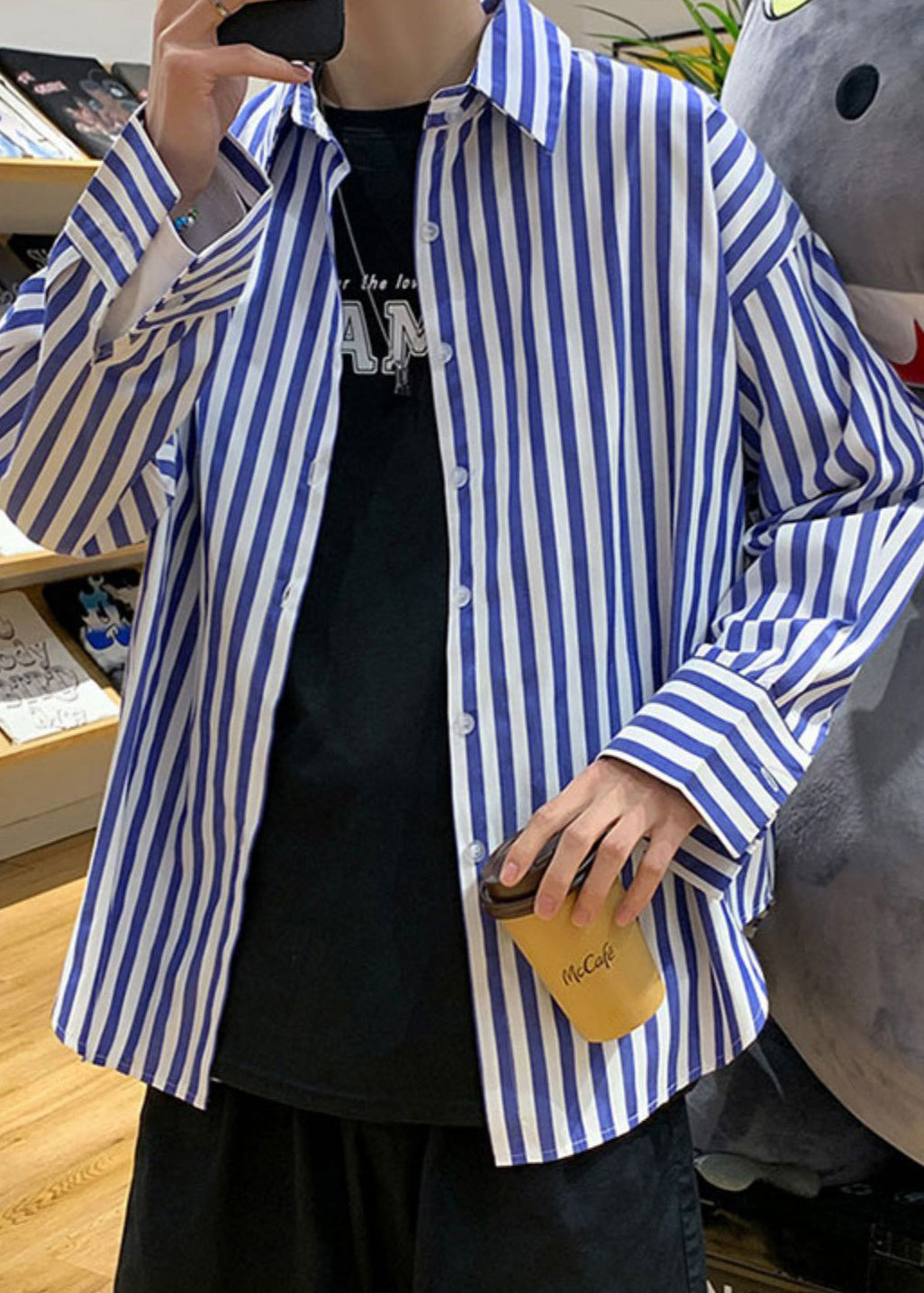 Striped Peter Black Pan Spring Button Men's Collar Cotton Shirts