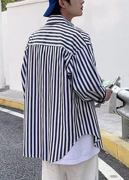 Striped Peter Black Pan Spring Button Men's Collar Cotton Shirts