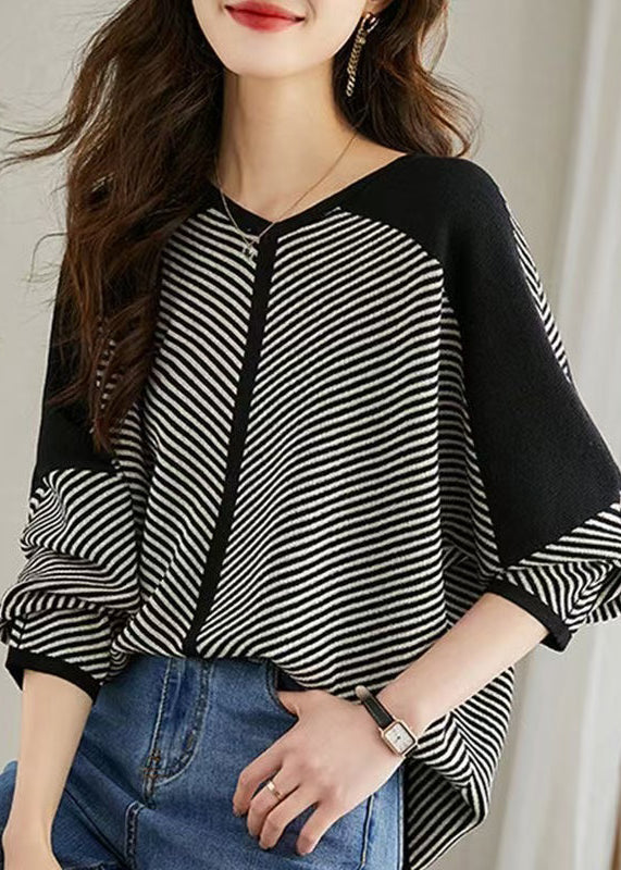 Oversized Black Sleeve Batwing Shirt Knit Striped