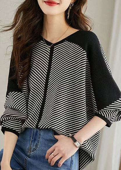 Oversized Black Sleeve Batwing Shirt Knit Striped