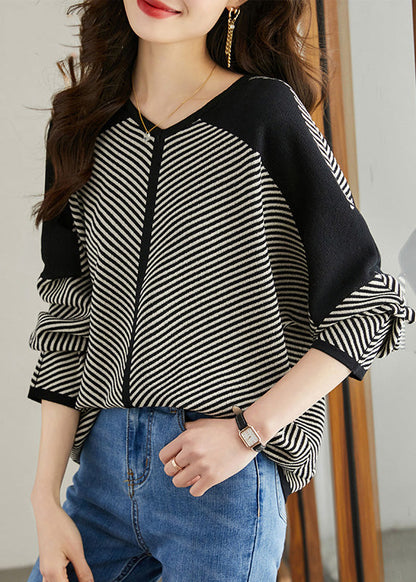 Oversized Black Sleeve Batwing Shirt Knit Striped