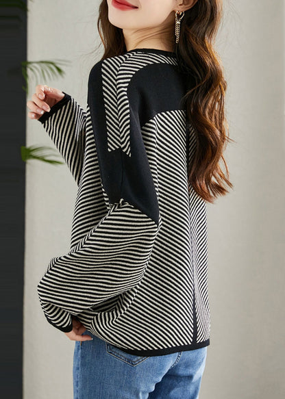 Oversized Black Sleeve Batwing Shirt Knit Striped