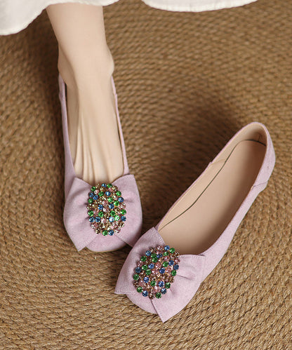 Penny Suede Comfy Loafers Splicing Zircon Black Bow