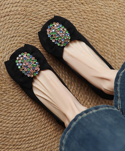 Bow Black Suede Penny Comfy Zircon Loafers Splicing